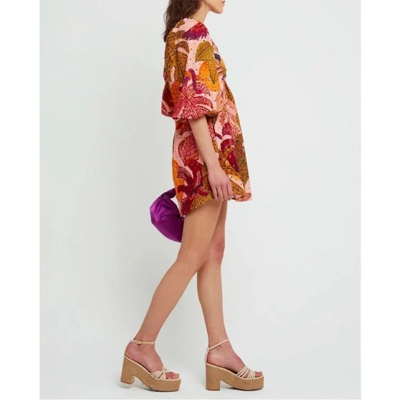 Anthropologie Kourt “Robbie” Cotton Eyelet Mini Dress, Tropical Palm Print - Picture 4 of 12